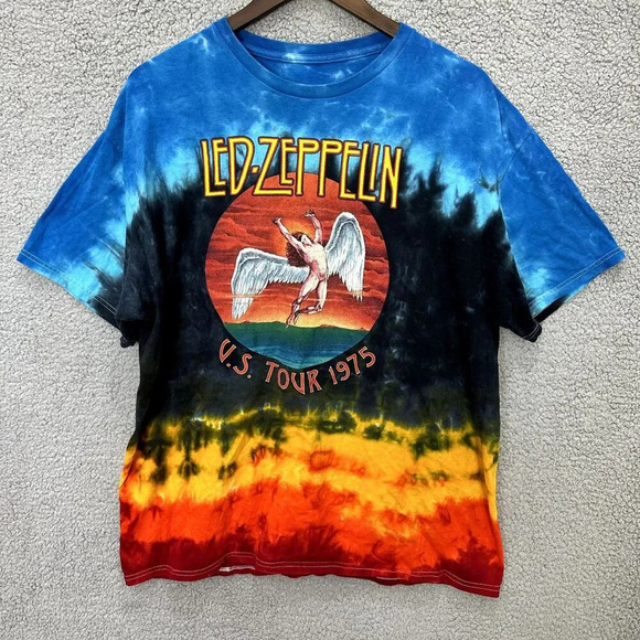Led Zeppelin T-Shirt Men's XL Tie Dye U.S‎ Tour 1975 Short Sleeve ZOSO Cotton - Picture 1 of 6